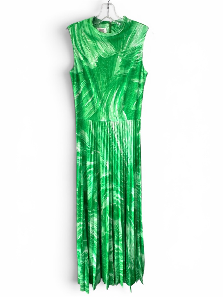 Vintage 60s Nancy Greer Maxi Dress Set Vibrant Emerald Pleated New York Resort S